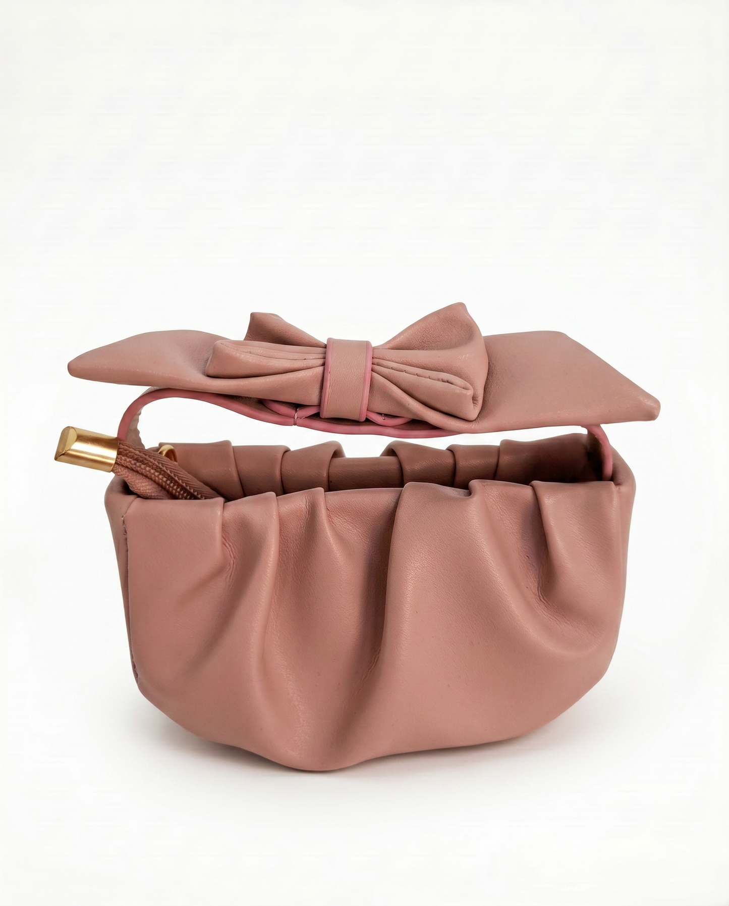 Borsetta arricciata con fiocco grande - Rosa