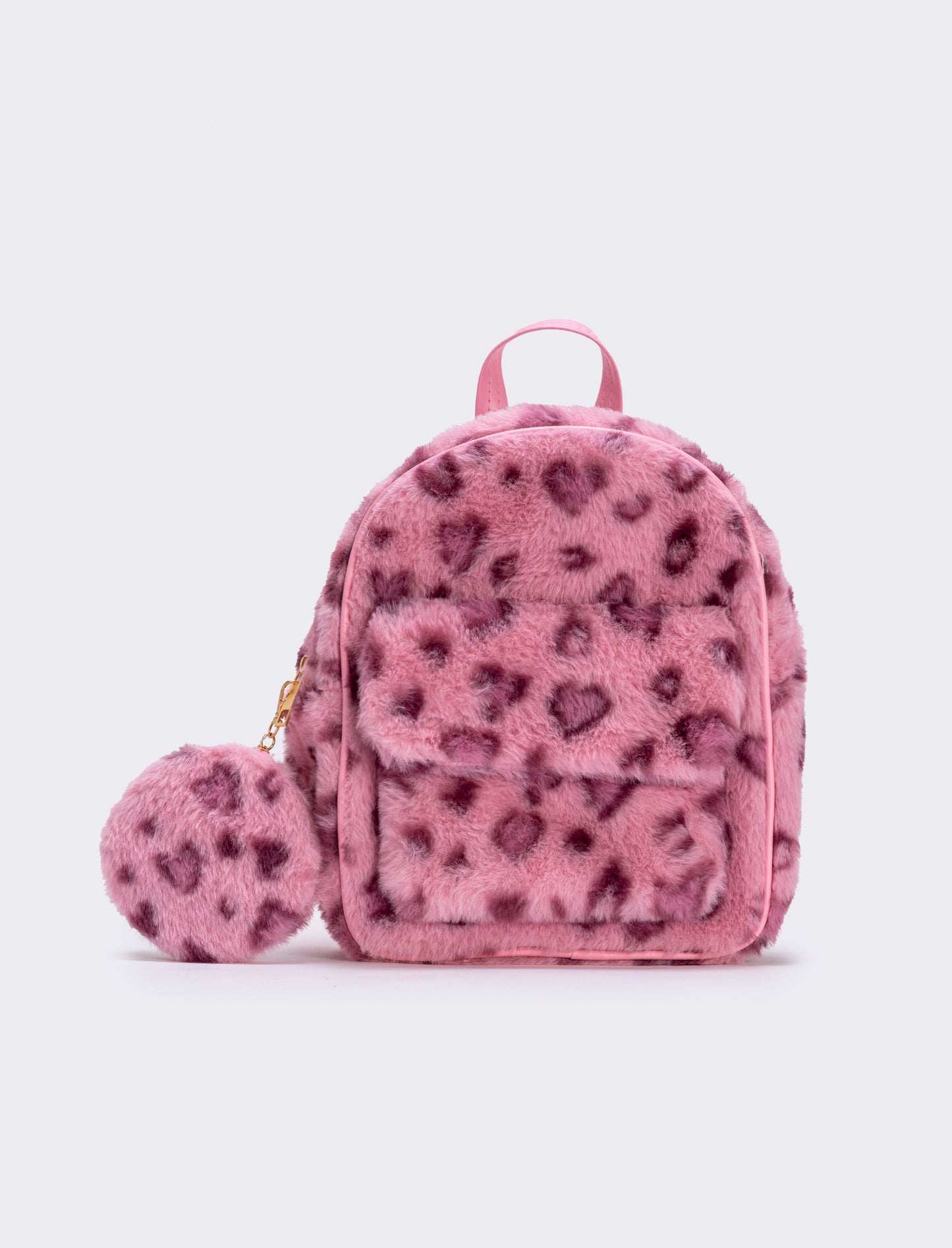 Leopard print faux fur backpack - Pink
