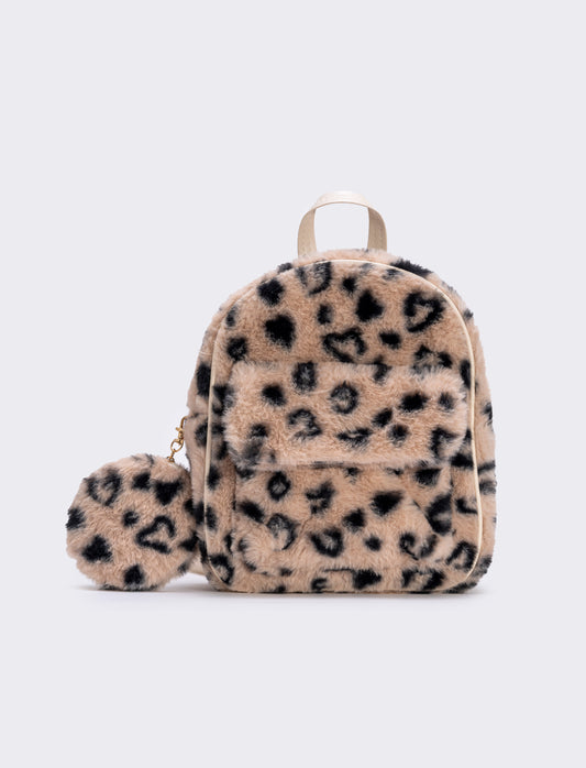 Zainetto leopardato in finta pelliccia - Beige