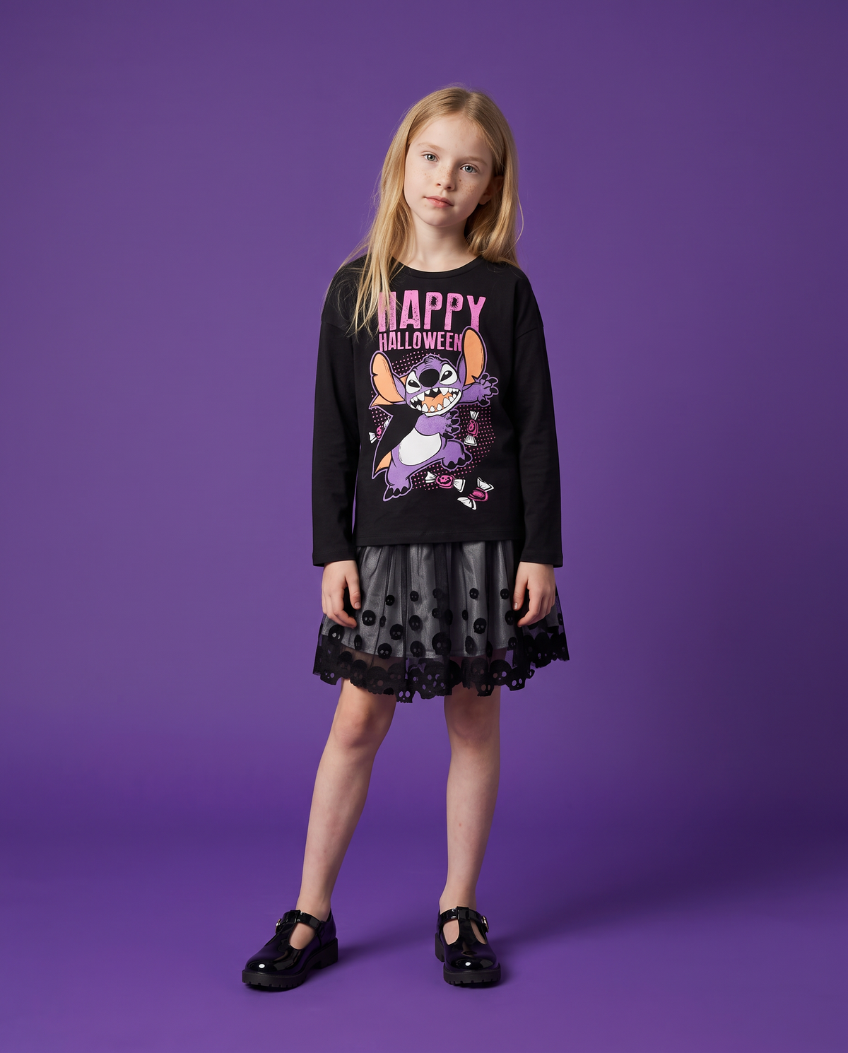 Long Sleeve Halloween Stitch Disney T-shirt - Black