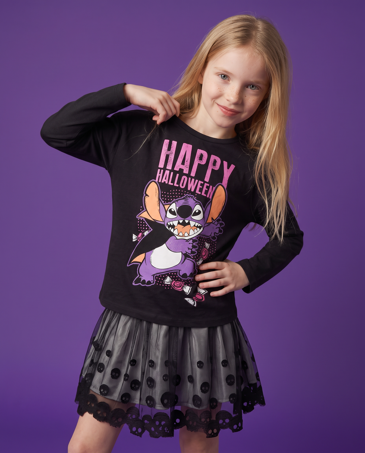 Long Sleeve Halloween Stitch Disney T-shirt - Black
