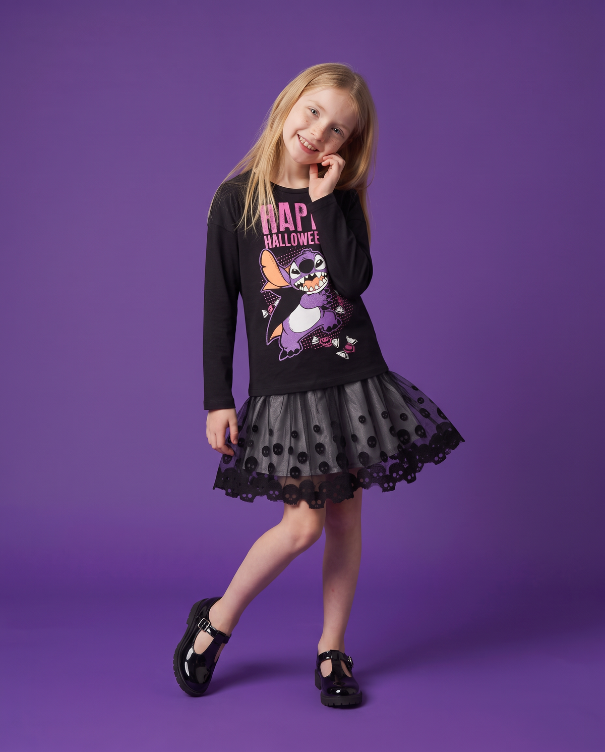 Long Sleeve Halloween Stitch Disney T-shirt - Black