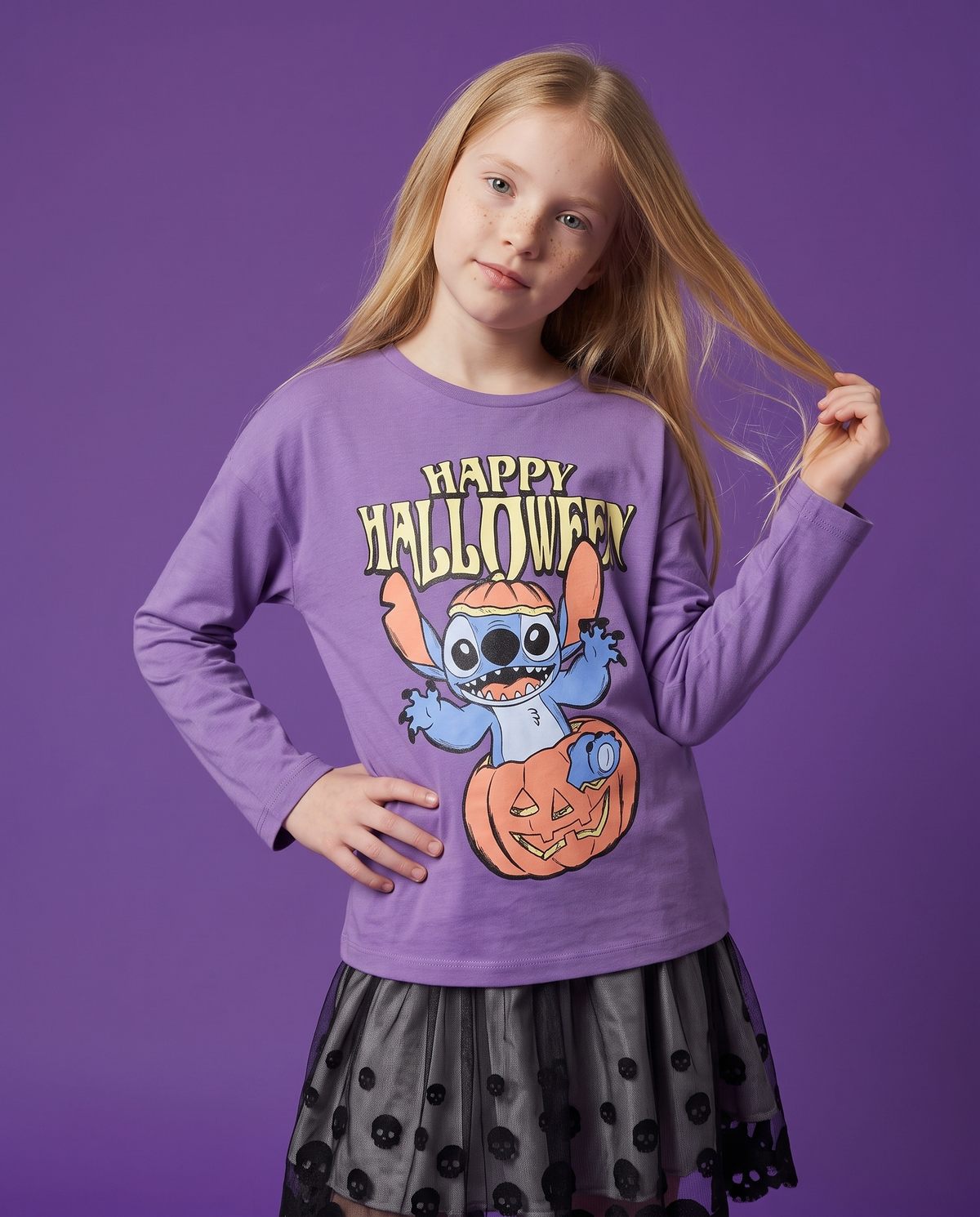T-shirt manica lunga Halloween Stitch Disney - Viola