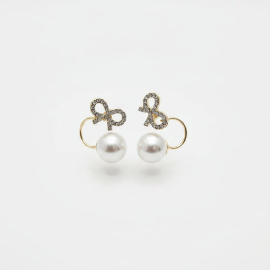 Orecchini perla con fiocco di strass - Oro