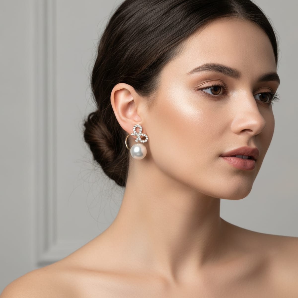 Orecchini perla con fiocco di strass - Oro