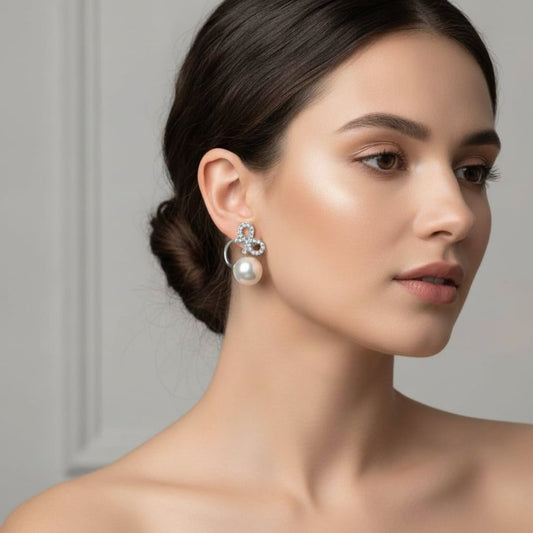 Orecchini perla con fiocco di strass - Argento