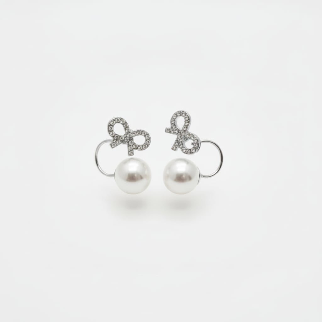 Orecchini perla con fiocco di strass - Argento