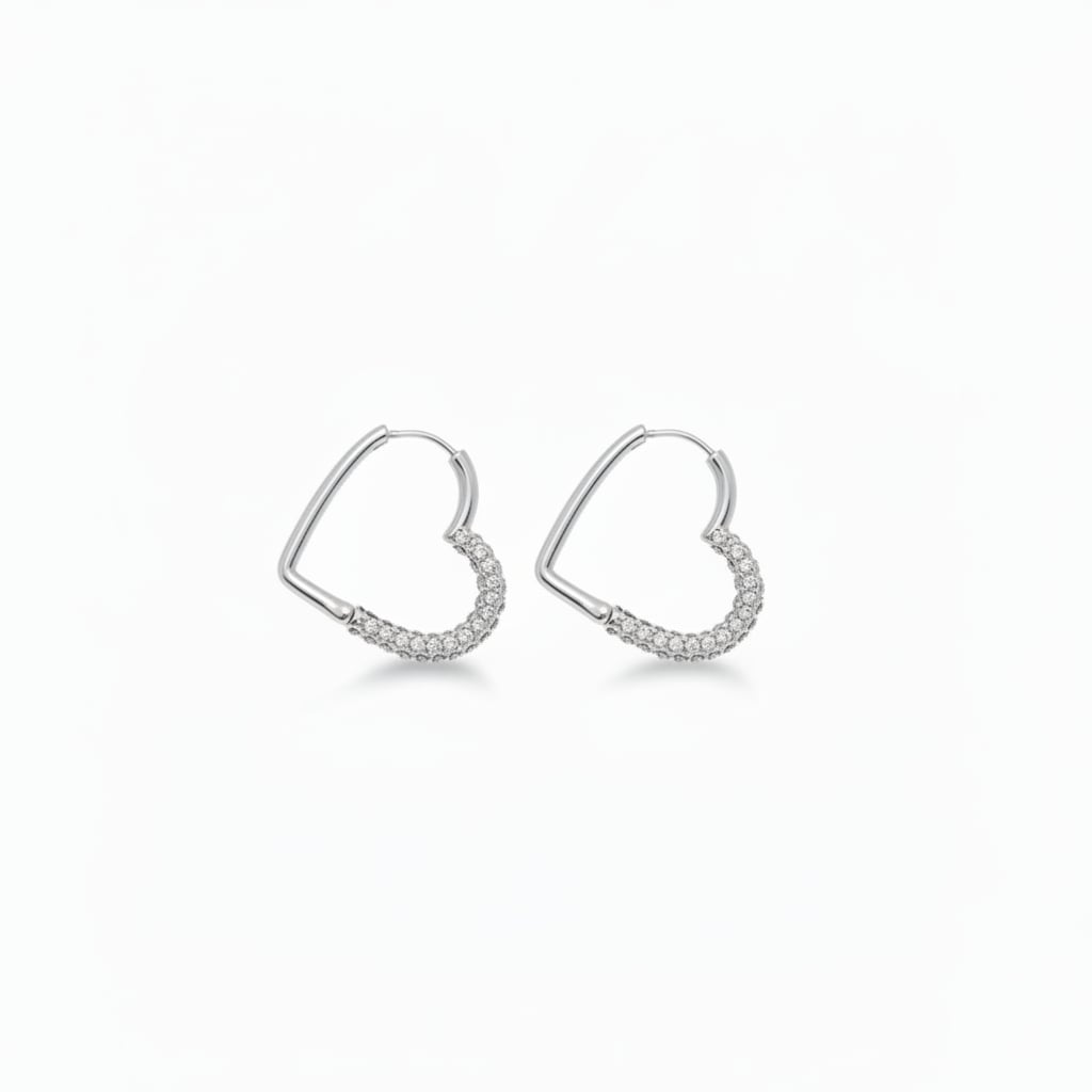 Orecchini cuore con strass eleganti - Argento