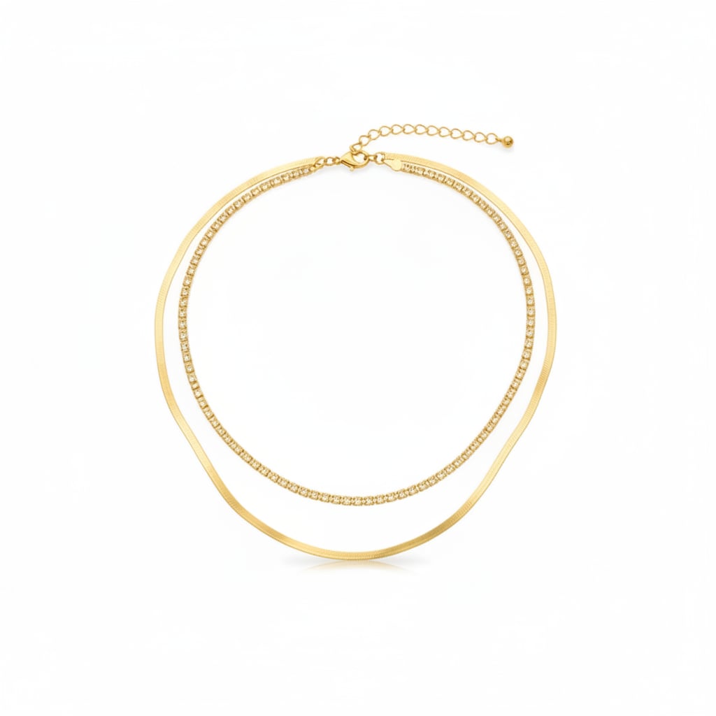 Collana due fili con strass eleganti - Oro