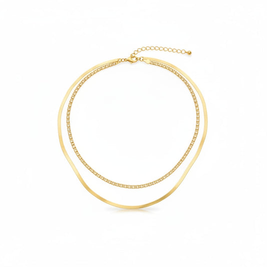 Collana due fili con strass eleganti - Oro