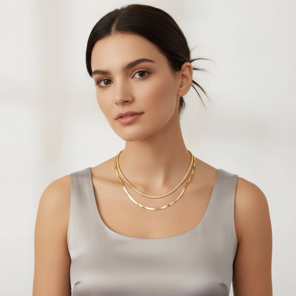Collana due fili con strass eleganti - Oro
