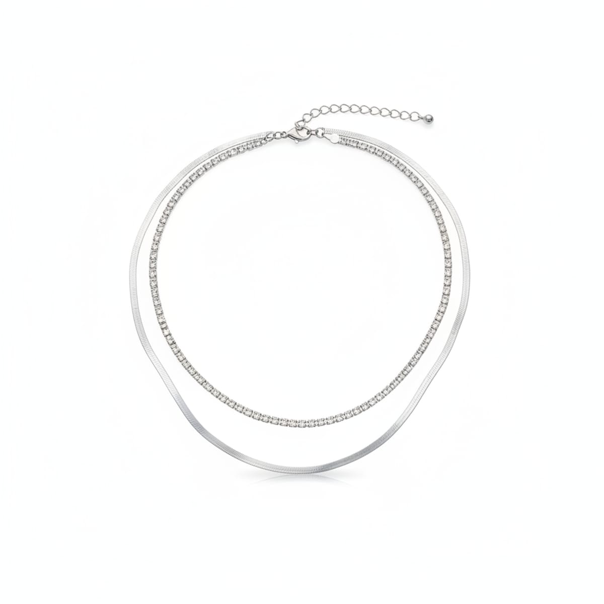 Two-strand necklace with elegant rhinestones - Silver
