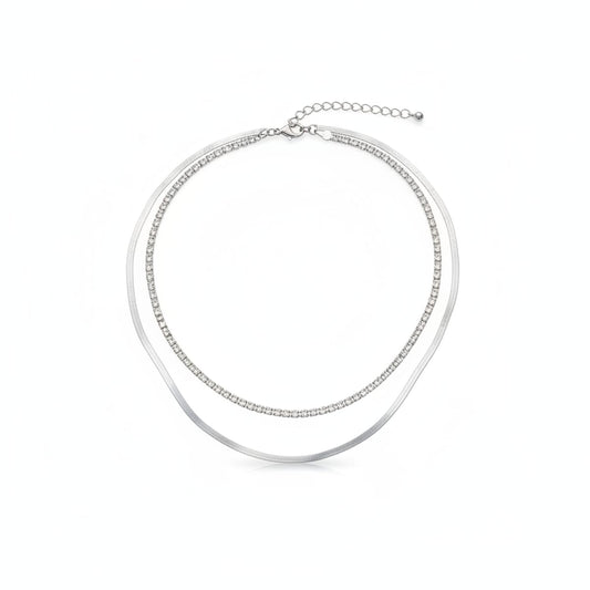 Collana due fili con strass eleganti - Argento
