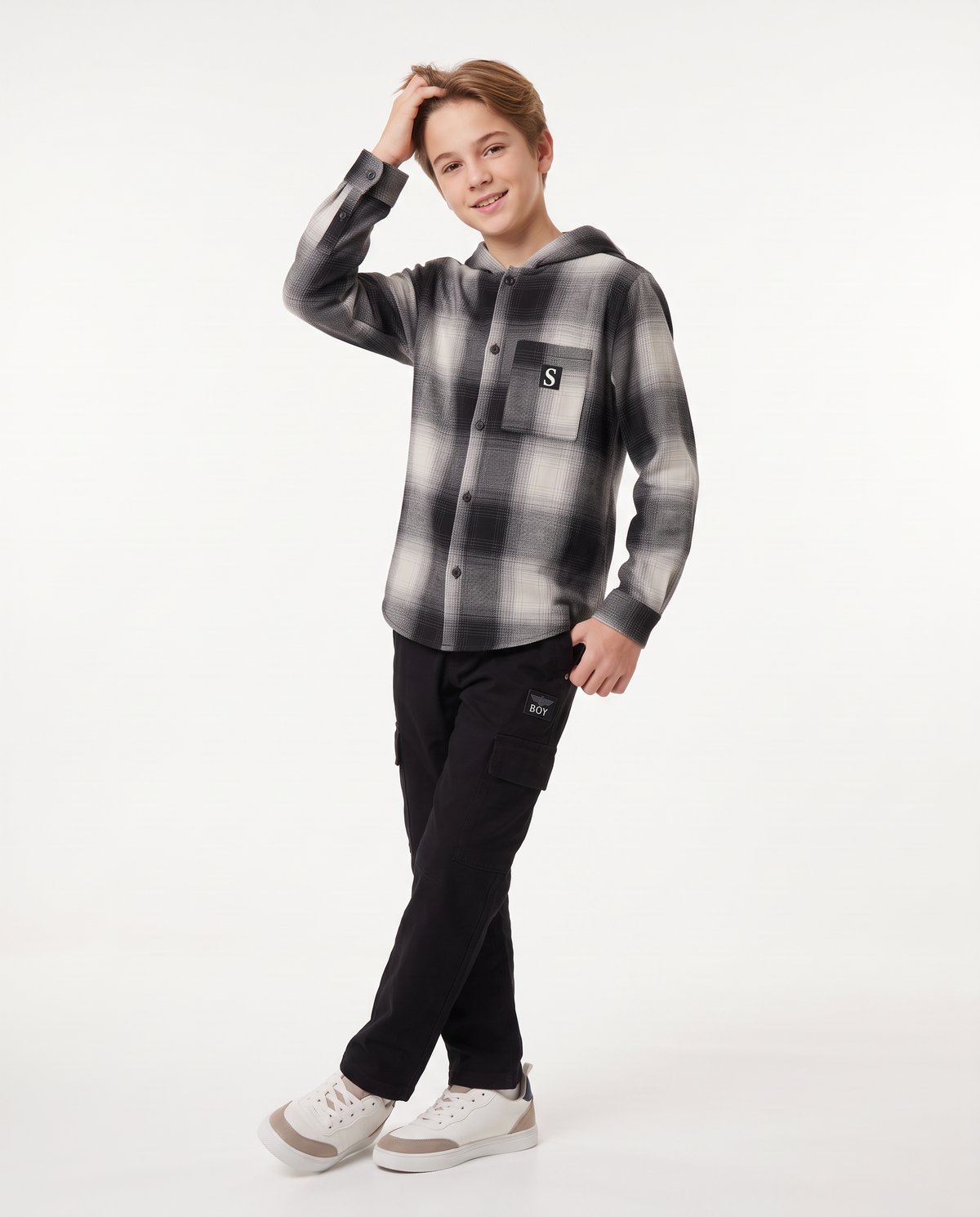 Plaid Flannel Shirt with Hood - Multicolor
