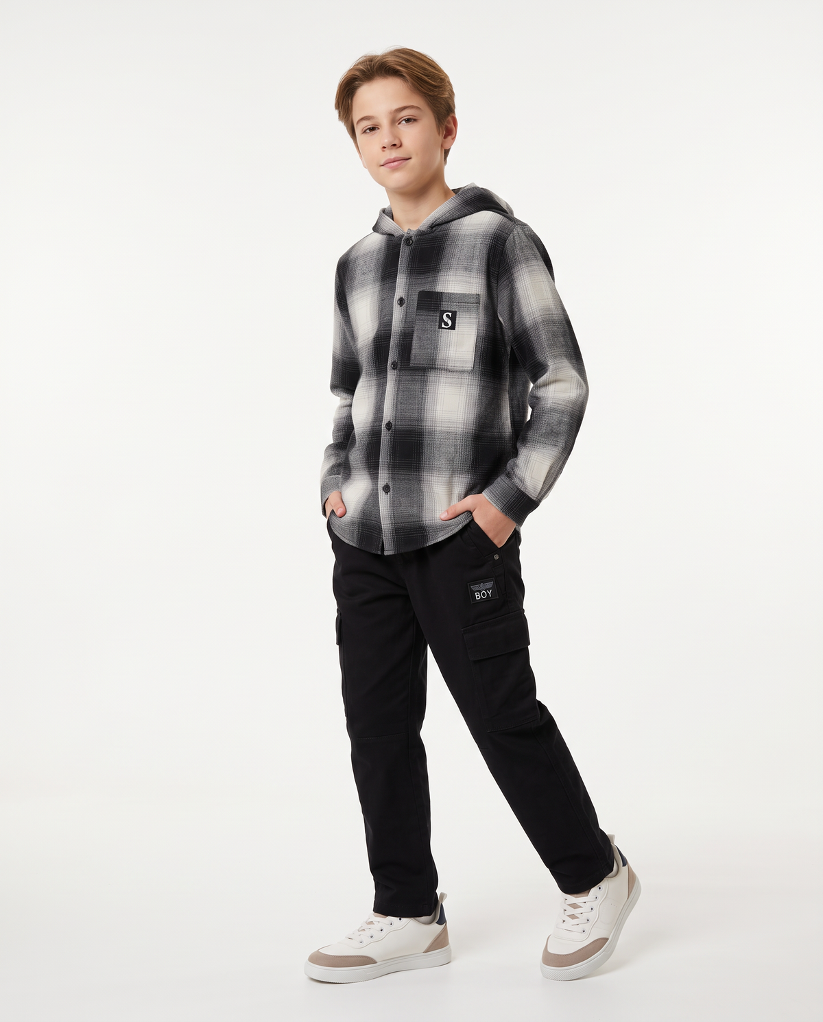 Plaid Flannel Shirt with Hood - Multicolor