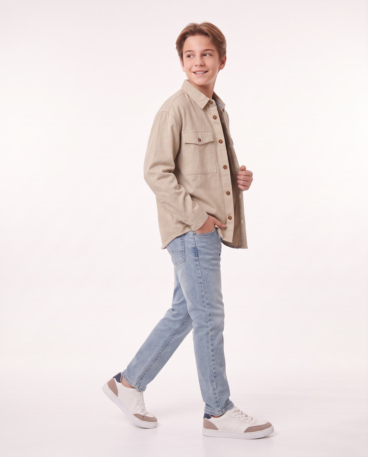Flannel shirt with pockets and cargo pockets - Beige