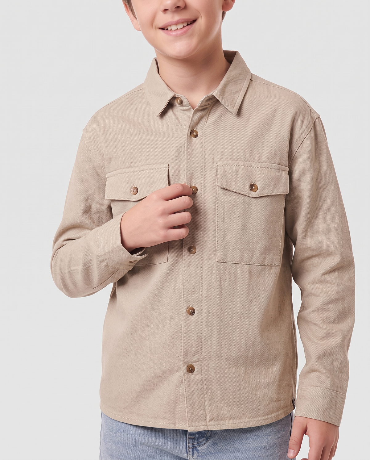 Flannel shirt with pockets and cargo pockets - Beige
