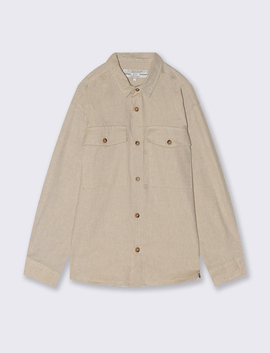 Camicia flanella con tasche e tasconi - Beige