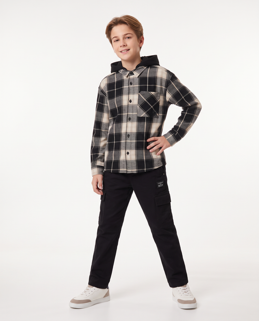 Flannel Check Shirt with Removable Hood - Multicolor