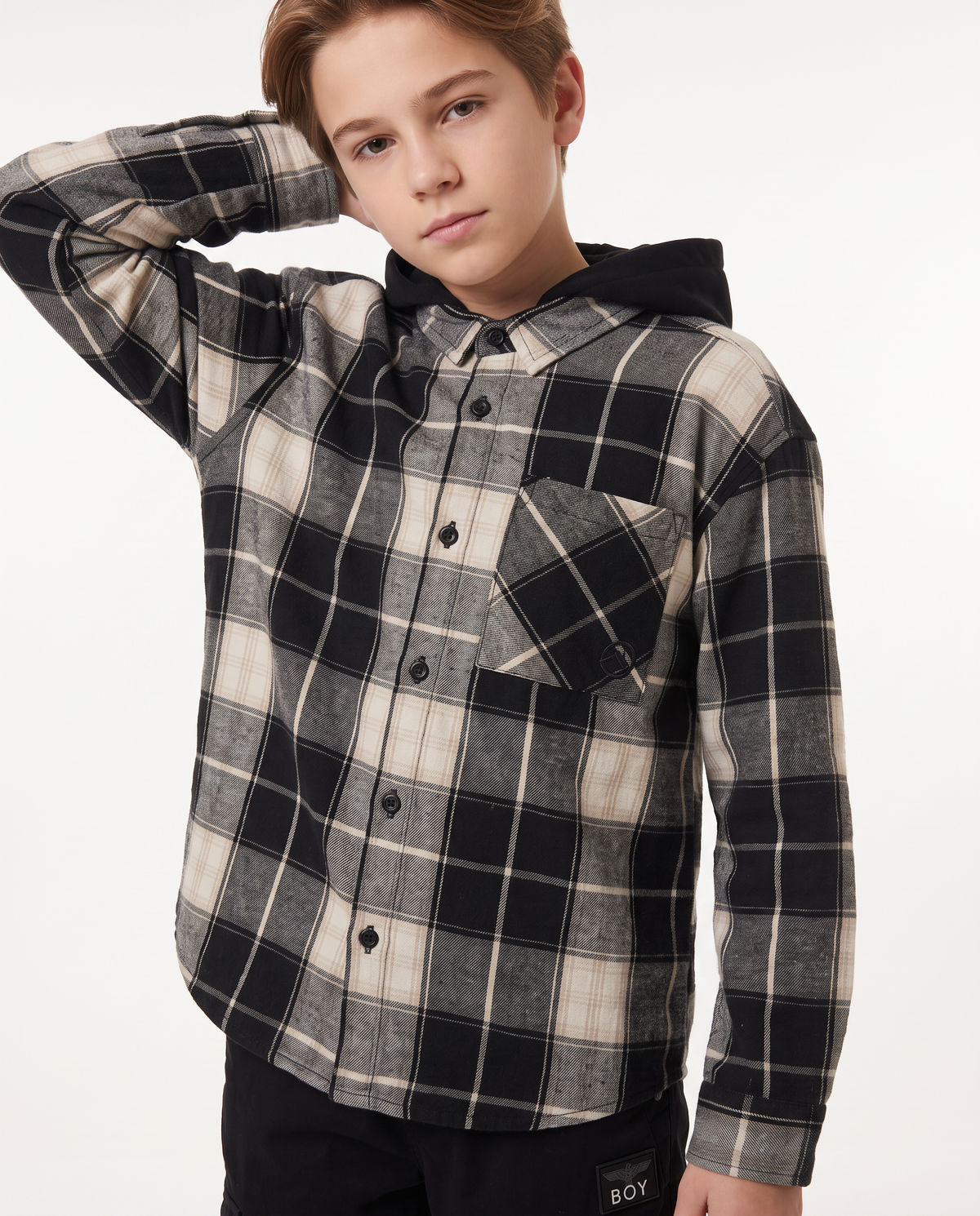 Camicia flanella quadri con cappuccio staccabile - Fantasia
