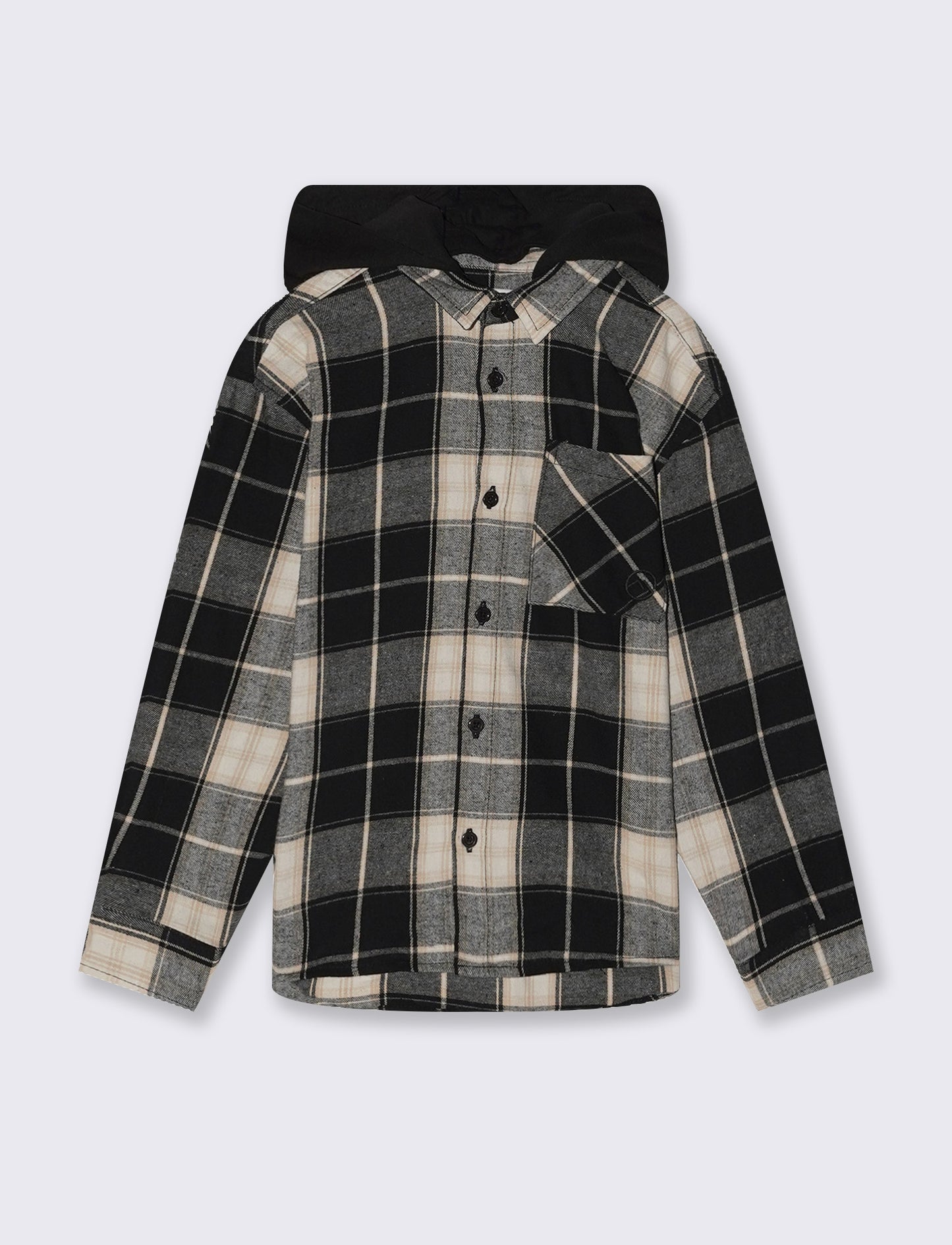 Camicia flanella quadri con cappuccio staccabile - Fantasia