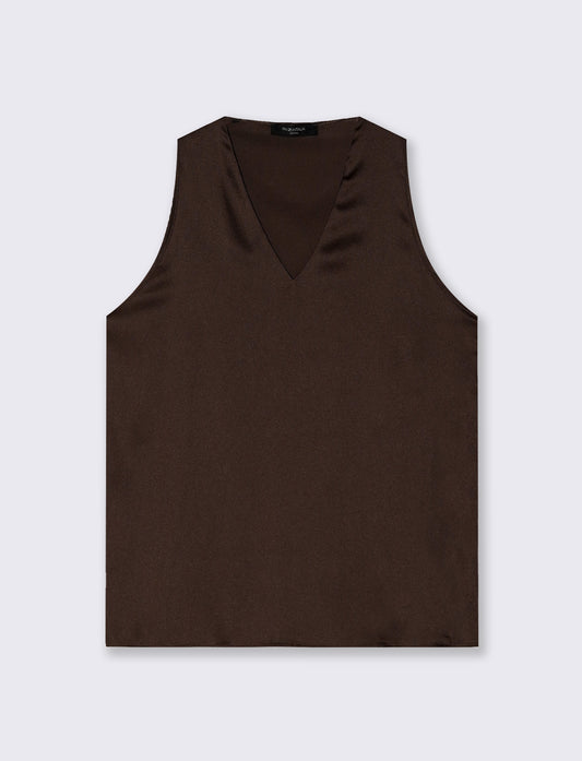 Top Scollo a V in Tessuto Leggero - Beige