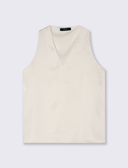 Top Scollo a V in Tessuto Leggero - Bianco panna