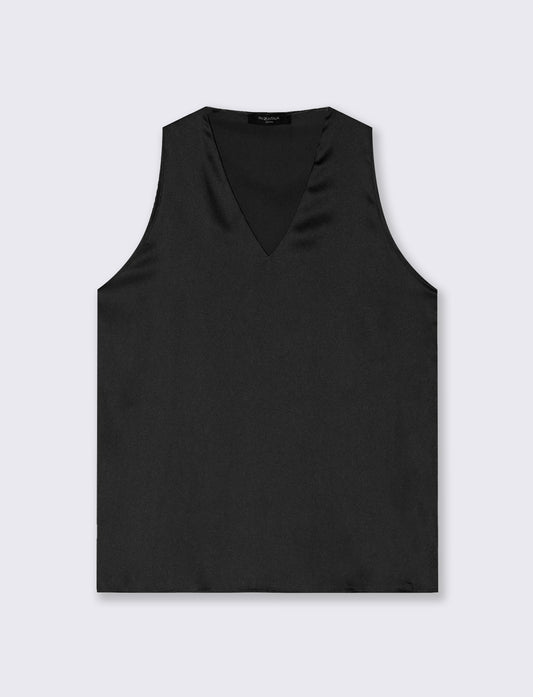 Top Scollo a V in Tessuto Leggero - Nero