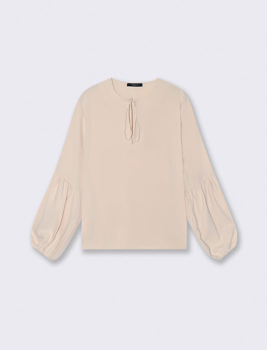 Casacca manica lunga con laccio scollo - Beige