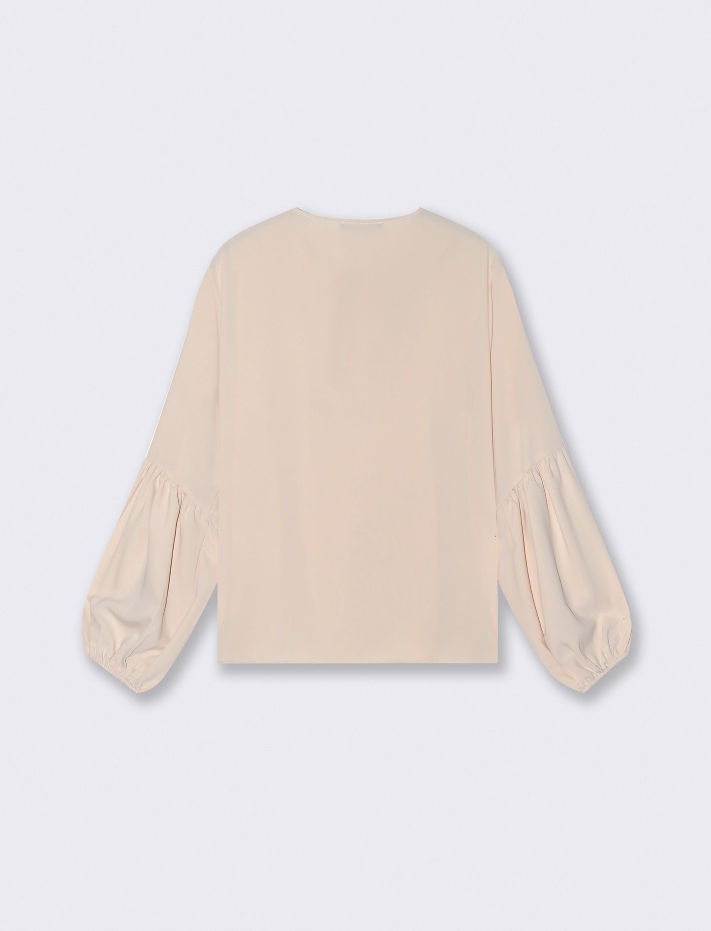 Long Sleeve Blouse with Tie Neckline - Beige