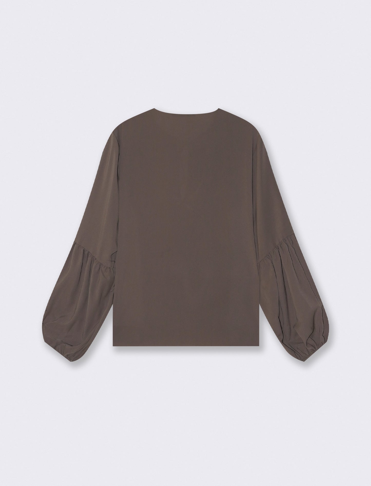 Long Sleeve Blouse with Tie Neckline - Brown
