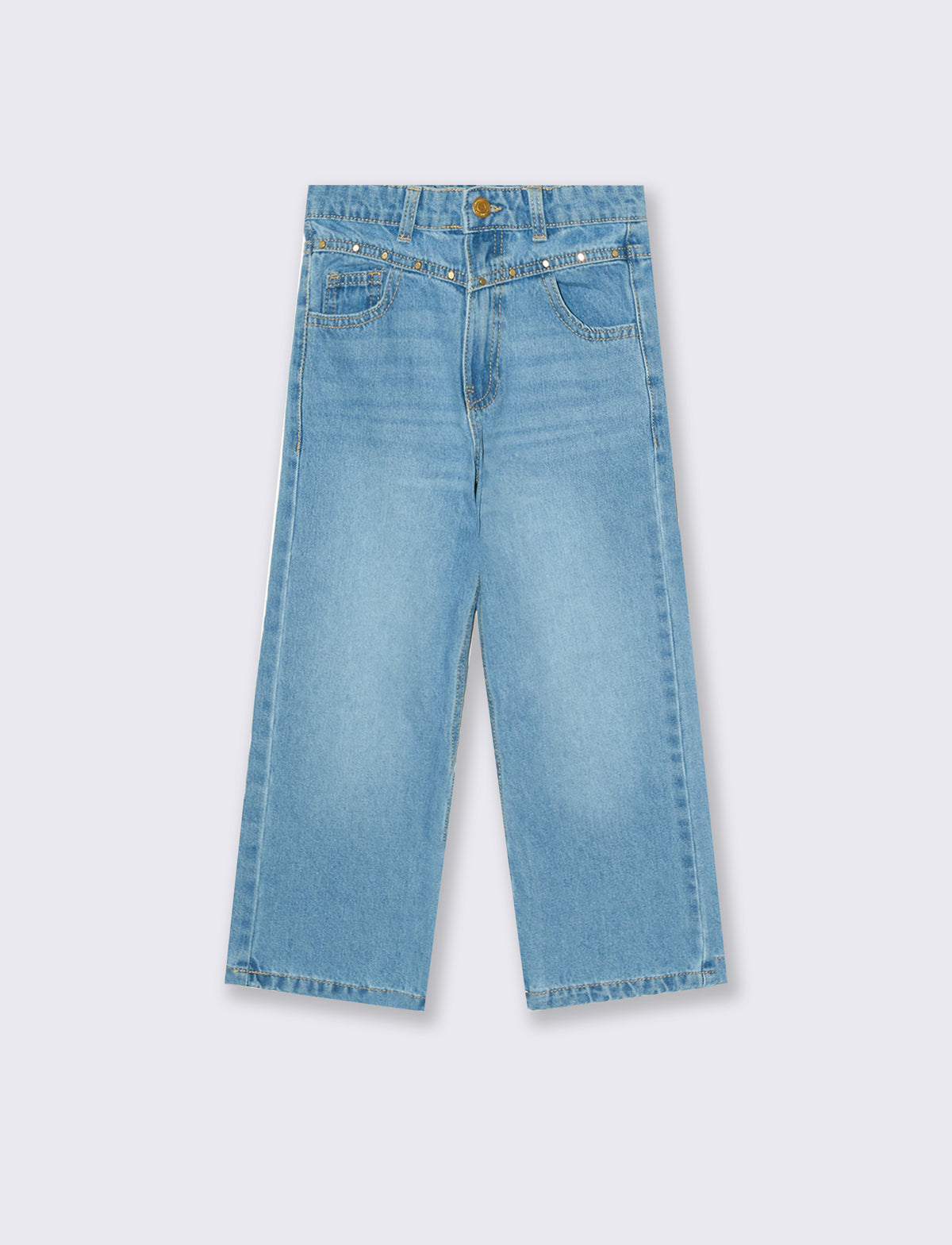 Cotton jeans with studs and wide leg - Blue