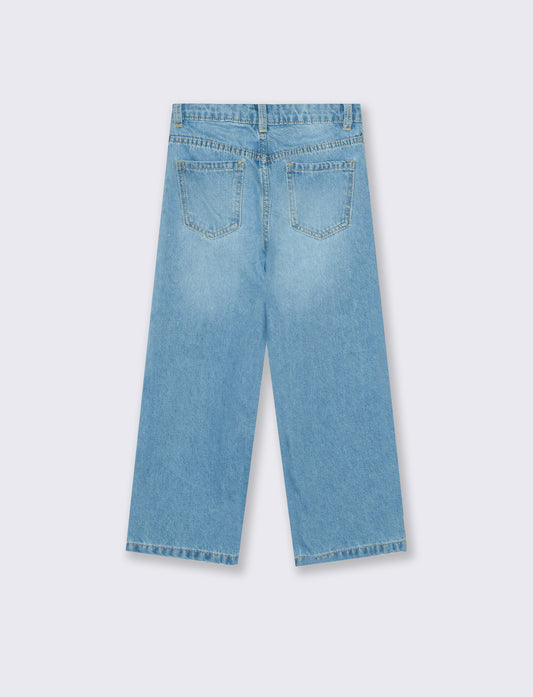 Cotton jeans with studs and wide leg - Blue