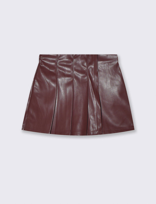 Short faux leather skirt with elastic - Red