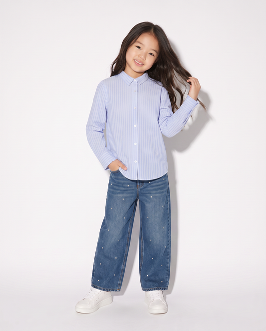 Camicia a righe con rouches per bambina - Righe