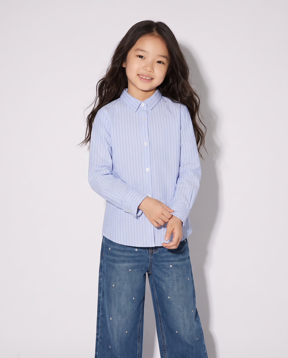 Camicia a righe con rouches per bambina - Righe