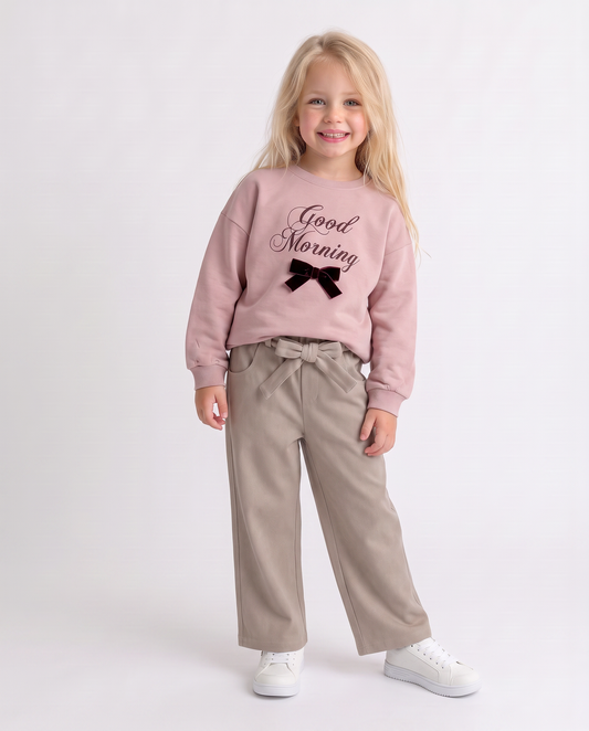 Felpa da bambina girocollo garzata - Rosa