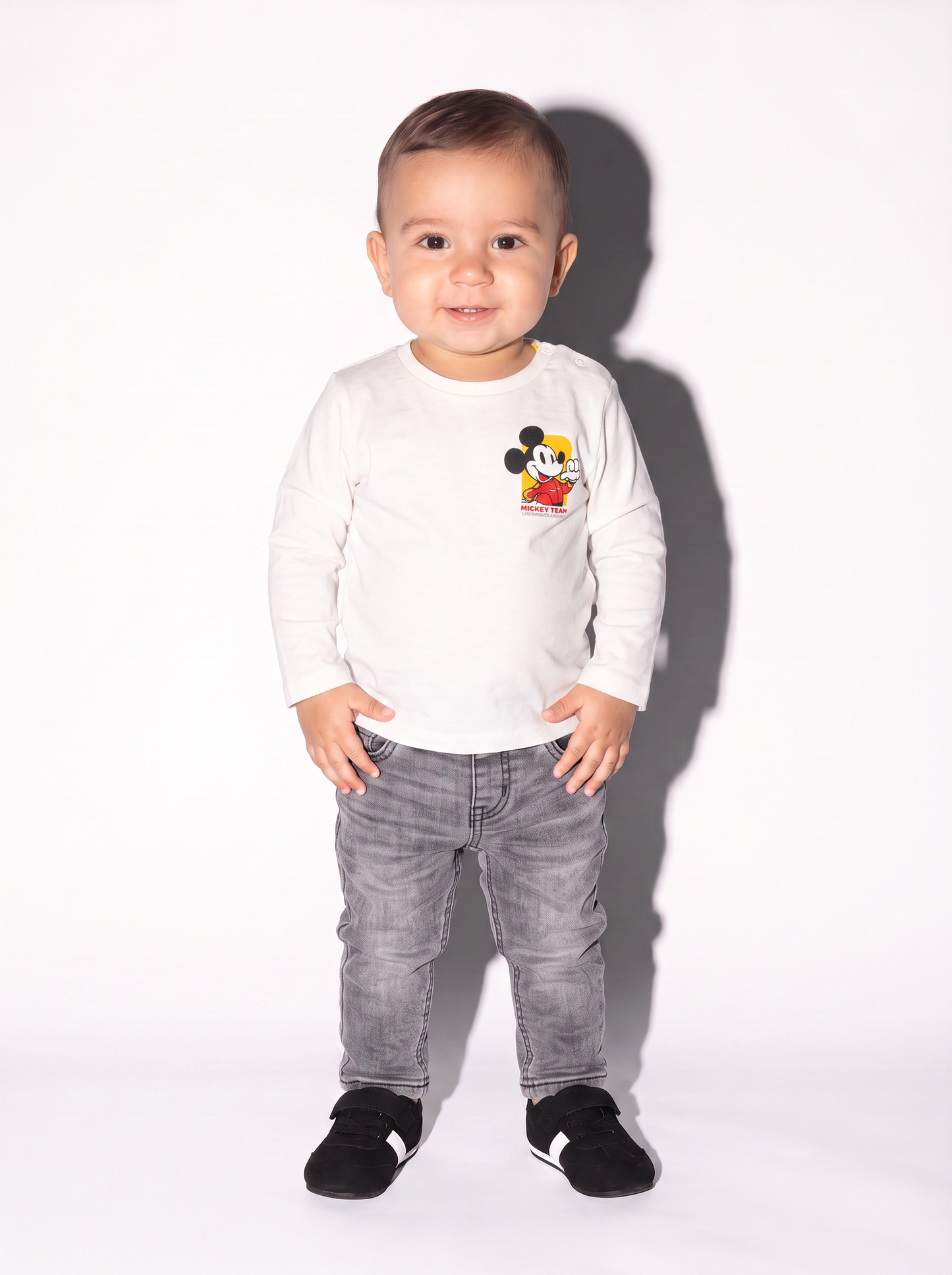 T shirt Mickey Formula 1 manica lunga - Bianco latte