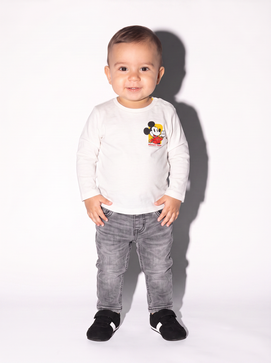 T shirt Mickey Formula 1 manica lunga - Bianco latte