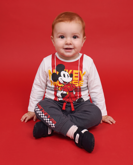 T shirt Mickey Formula 1 manica lunga - Bianco latte