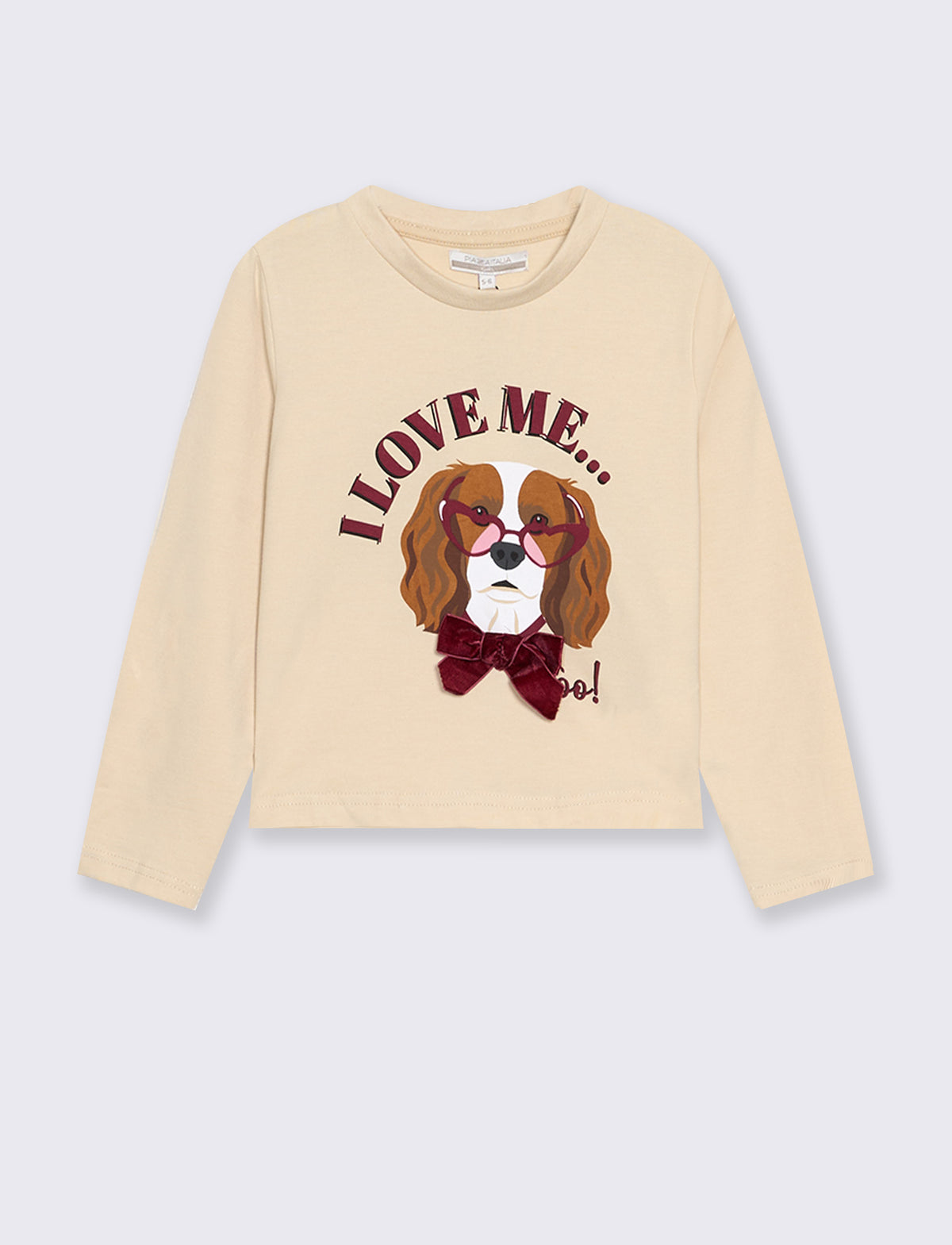 T-shirt manica lunga bambina con stampa - Beige