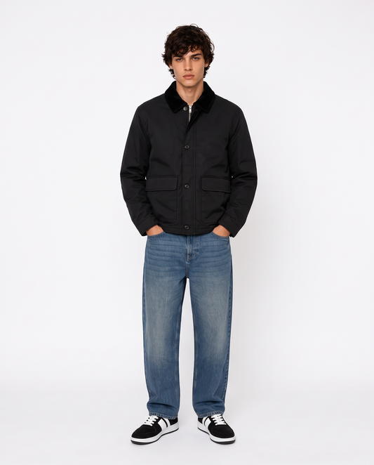 Elegant velvet collar jacket - Black