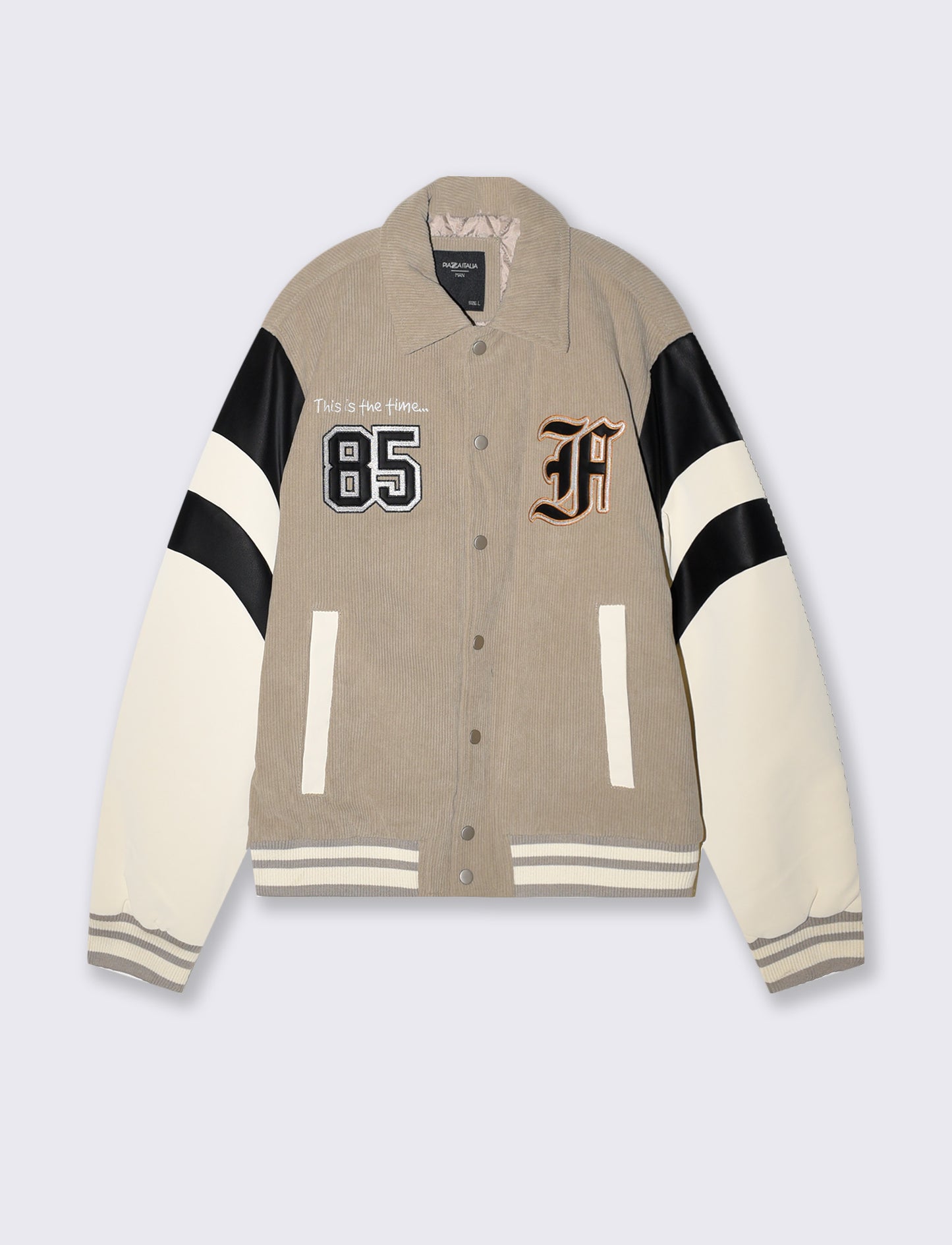 Velvet Varsity Bomber with Embroidery - Beige