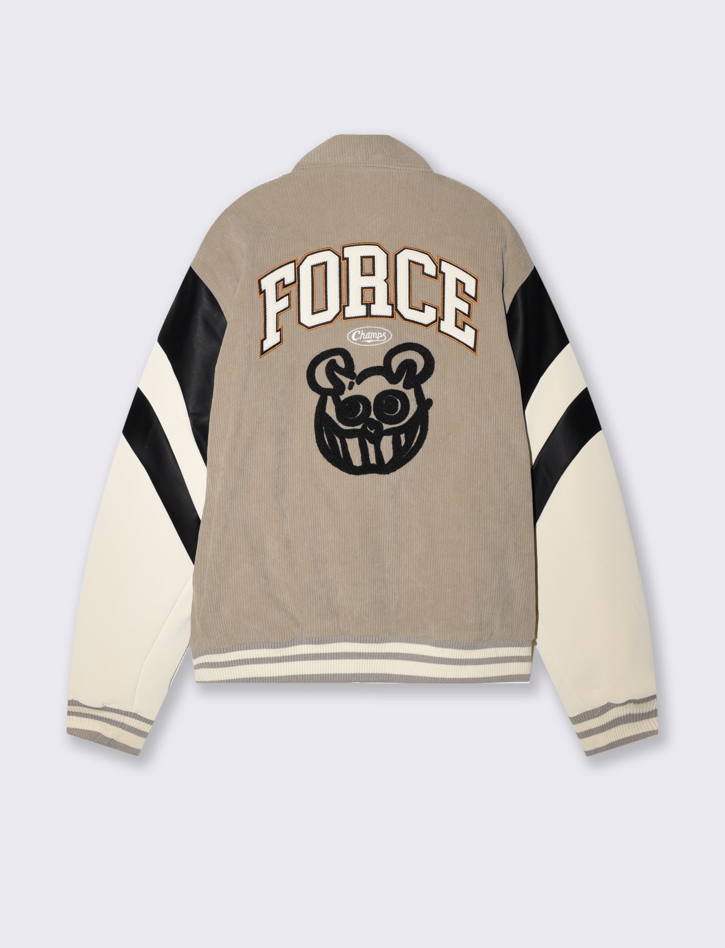 Velvet Varsity Bomber with Embroidery - Beige