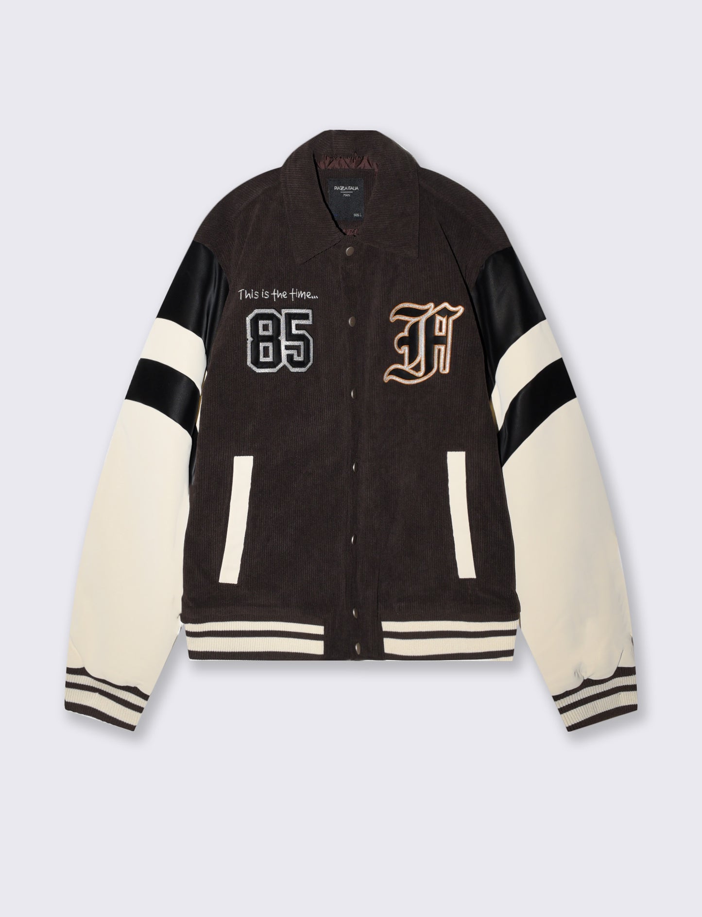 Velvet Varsity Bomber with Embroidery - Brown