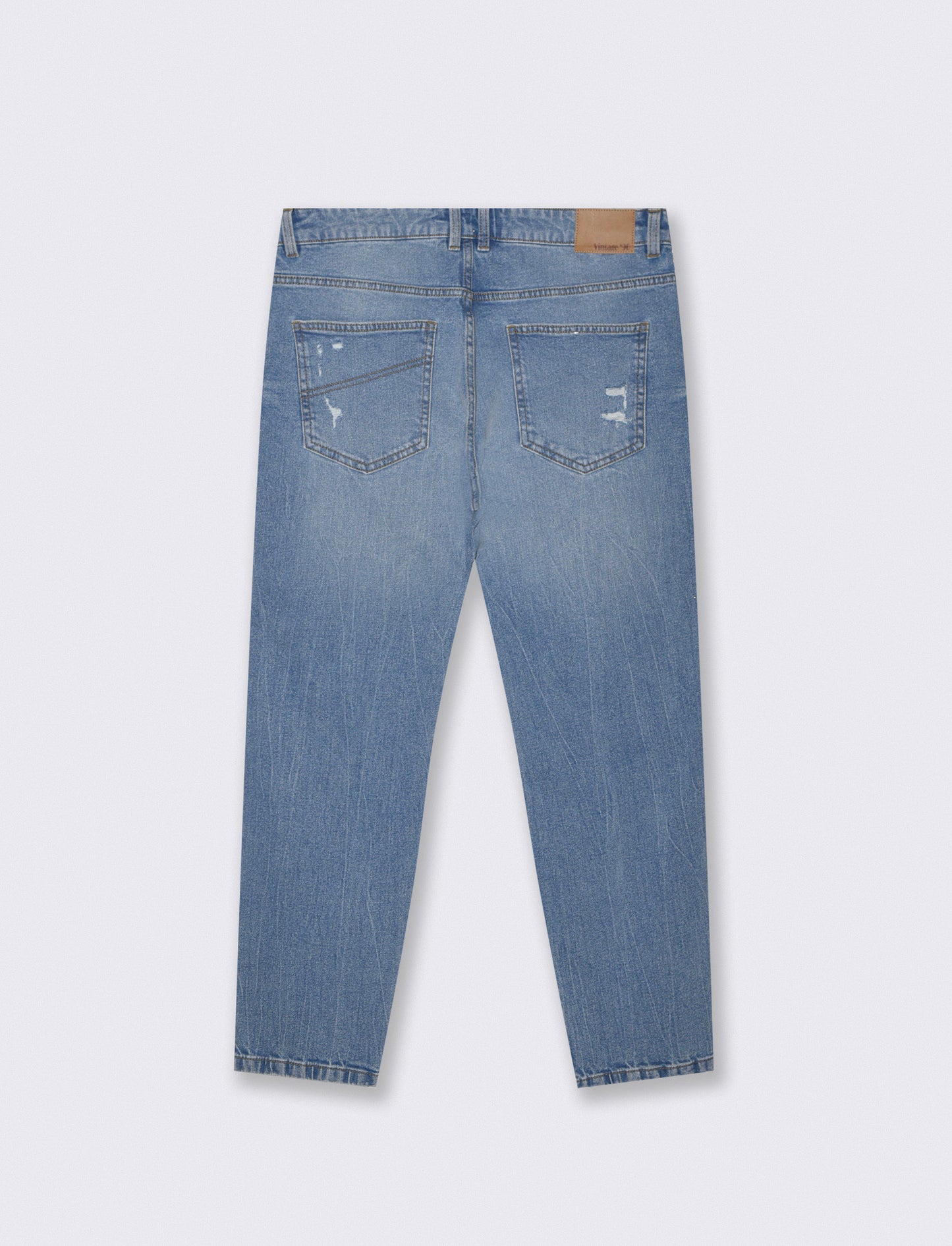 Jeans Straight Fit con Strappi e Slavature - Denim