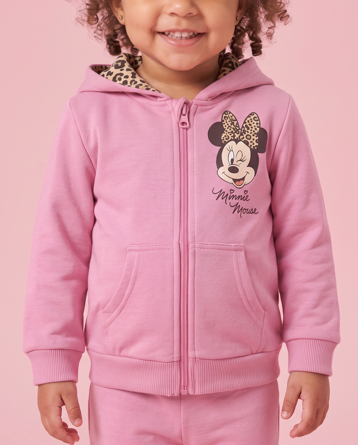Leopard Print Minnie Hoodie - Fuxia