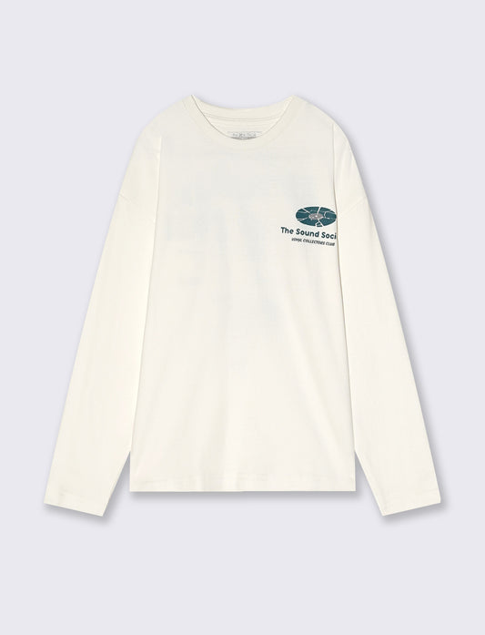 T-shirt loose in jersey peach con stampe - Bianco latte