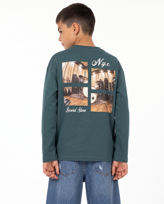 Vintage T-shirt with old school embroidery - Green