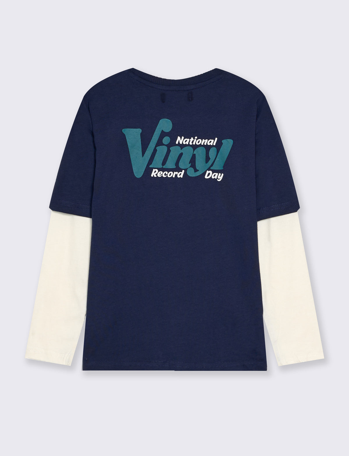 T-shirt bicolor con stampa retrò e ricamo - Blu